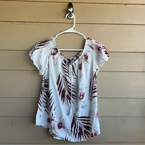 Harve Benard Floral Short Sleeve Blouse - Size L Casual Modest Boho